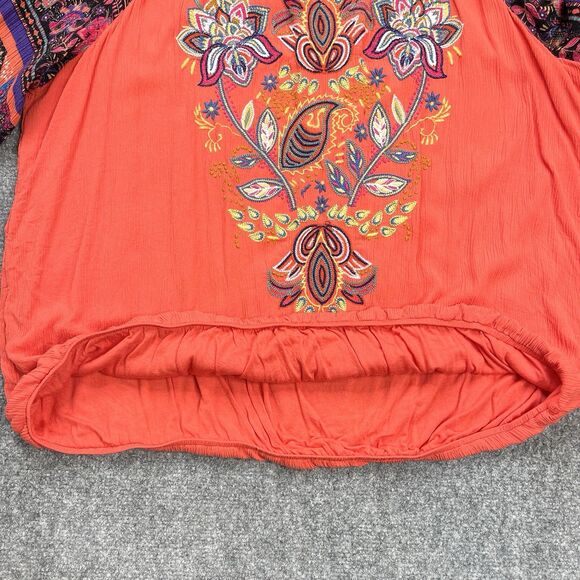 Soft Surroundings Blame Rio Embroidered Boho Top Womens 2X Coral Viscose - Picture 8 of 11